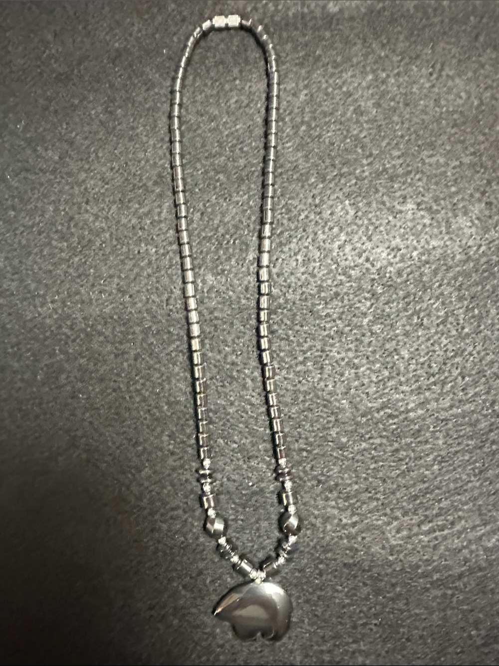Hematite Bear Pendant Necklace - Obsidian Black Zuni Style Animal Charm, Unisex